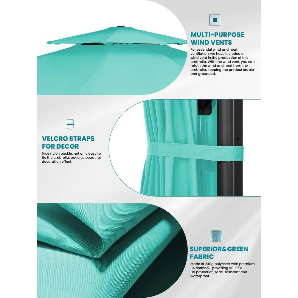 12 Ft. Aluminum 360-Degree Rotation Cantilever Patio Umbrella With Cover In Peacock Blue 4 12 Ft. Aluminum 360-Degree Rotation Cantilever Patio Umbrella With Cover In Peacock Blue - Image 4