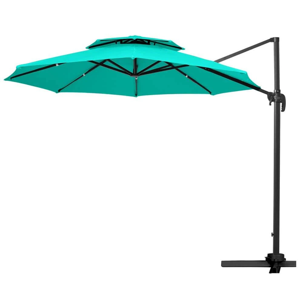 12 Ft. Aluminum 360-Degree Rotation Cantilever Patio Umbrella With Cover In Peacock Blue 7 12 Ft. Aluminum 360-Degree Rotation Cantilever Patio Umbrella With Cover In Peacock Blue - Image 7
