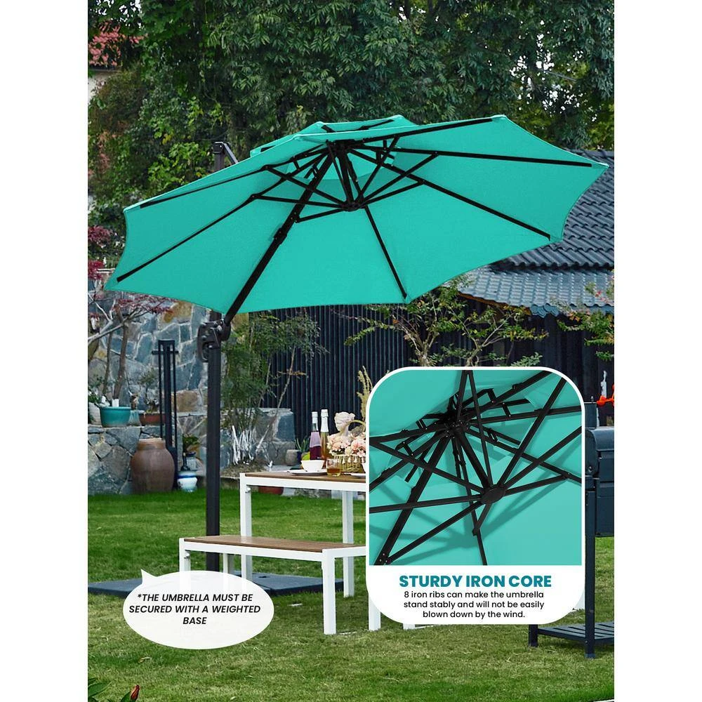 12 Ft. Aluminum 360-Degree Rotation Cantilever Patio Umbrella With Cover In Peacock Blue 9 12 Ft. Aluminum 360-Degree Rotation Cantilever Patio Umbrella With Cover In Peacock Blue - Image 9