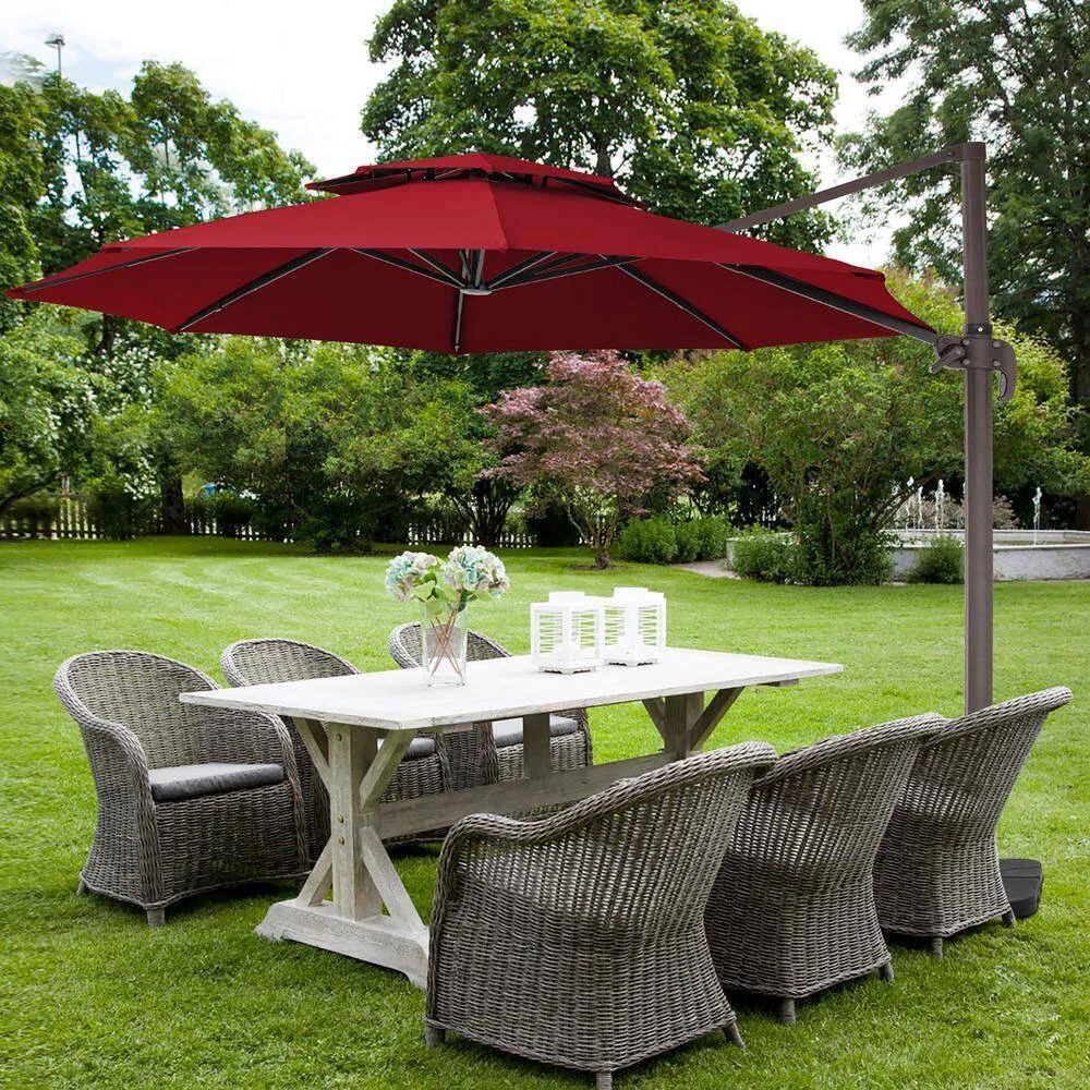 12 Ft. Aluminum 360-Degree Rotation Cantilever Patio Umbrella With Cover In Red 10 12 Ft. Aluminum 360-Degree Rotation Cantilever Patio Umbrella With Cover In Red - Image 10