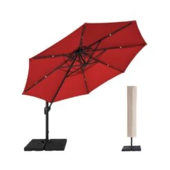 12 Ft. Aluminum 360-Degree Rotation Cantilever Patio Umbrella With Cover In Red 12 12 Ft. Aluminum 360-Degree Rotation Cantilever Patio Umbrella With Cover In Red -More Furniture Store jearey cantilever umbrellas lk12 red 40 1000