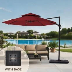 12 Ft. Aluminum 360-Degree Rotation Cantilever Patio Umbrella With Cover In Red