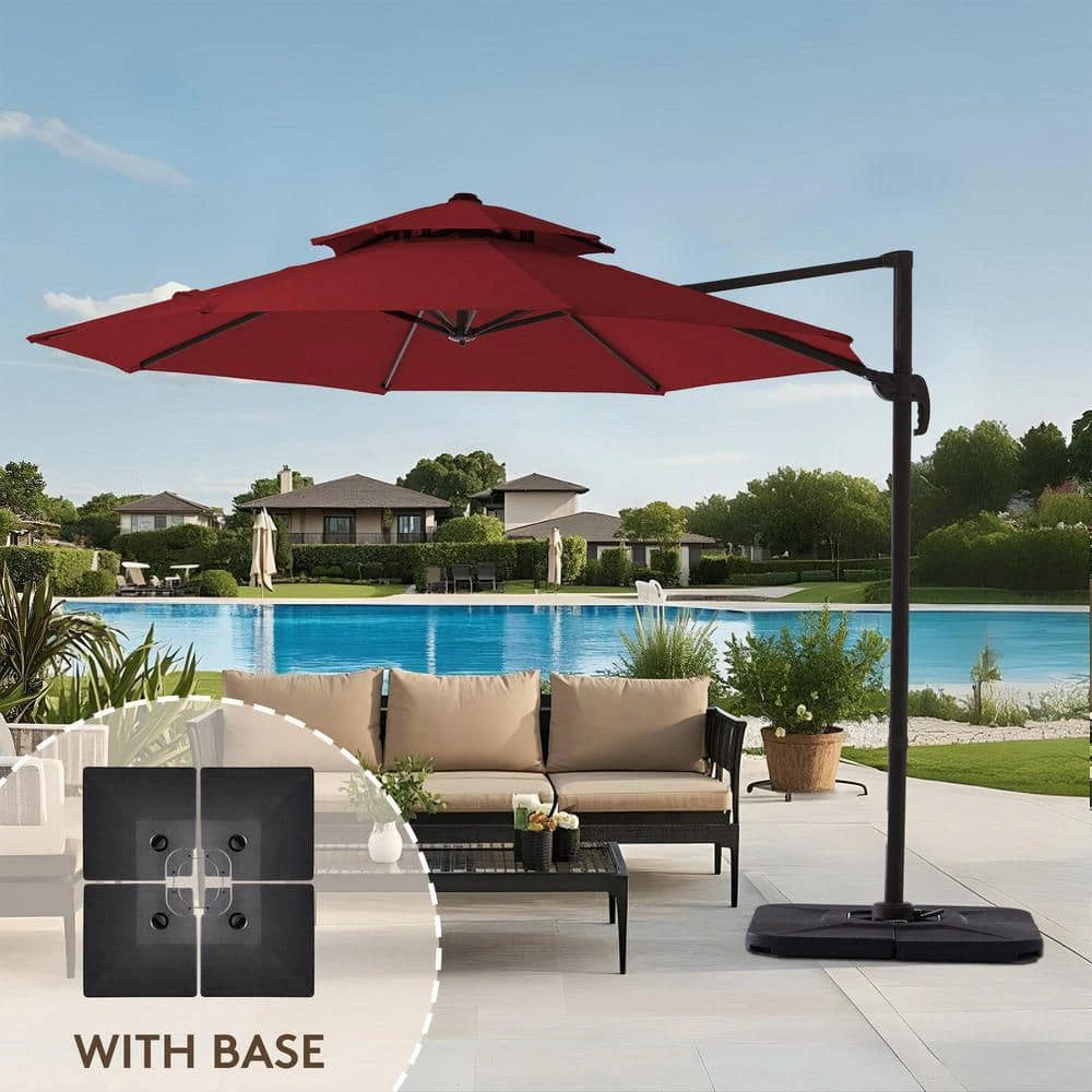 12 Ft. Aluminum 360-Degree Rotation Cantilever Patio Umbrella With Cover In Red 1 12 Ft. Aluminum 360-Degree Rotation Cantilever Patio Umbrella With Cover In Red