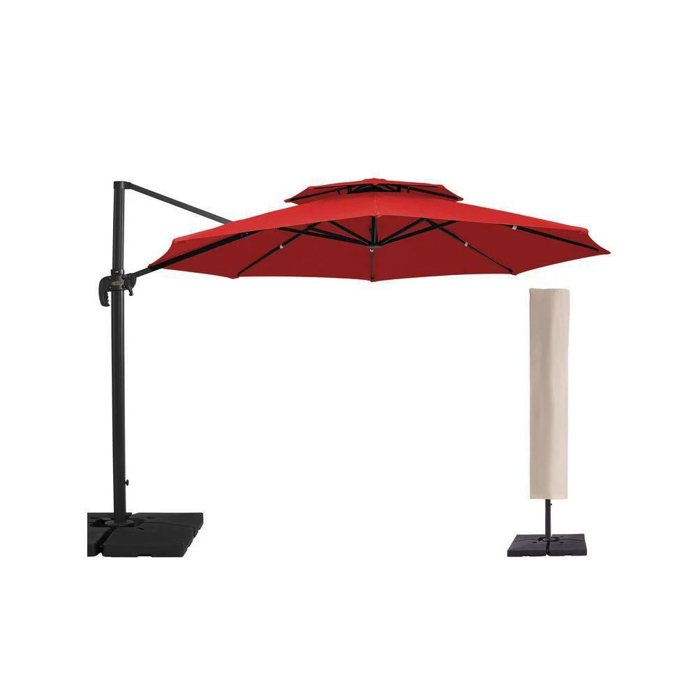 12 Ft. Aluminum 360-Degree Rotation Cantilever Patio Umbrella With Cover In Red 9 12 Ft. Aluminum 360-Degree Rotation Cantilever Patio Umbrella With Cover In Red - Image 9