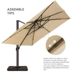 12 Ft. X 12 Ft. Square Two-Tier Top Rotation Outdoor Cantilever Patio Umbrella With Cover In Beige -More Furniture Store jearey cantilever umbrellas lk12fx beige 4f 1000