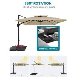 12 Ft. X 12 Ft. Square Two-Tier Top Rotation Outdoor Cantilever Patio Umbrella With Cover In Beige -More Furniture Store jearey cantilever umbrellas lk12fx beige 66 1000