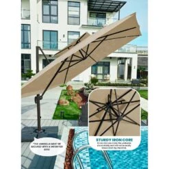 12 Ft. X 12 Ft. Square Two-Tier Top Rotation Outdoor Cantilever Patio Umbrella With Cover In Beige -More Furniture Store jearey cantilever umbrellas lk12fx beige 77 1000