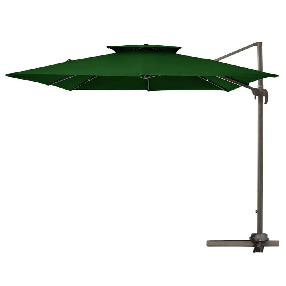 12 Ft. X 12 Ft. Square 2-Tier Top Rotation Outdoor Cantilever Patio Umbrella With Cover In Dark Green 1 12 Ft. X 12 Ft. Square 2-Tier Top Rotation Outdoor Cantilever Patio Umbrella With Cover In Dark Green