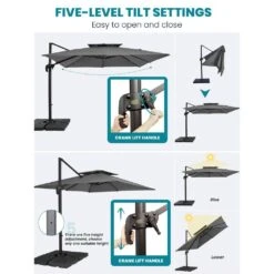 12 Ft. X 12 Ft. Square Two-Tier Top Rotation Outdoor Cantilever Patio Umbrella With Cover In Gray -More Furniture Store jearey cantilever umbrellas lk12fx gray 40 1000