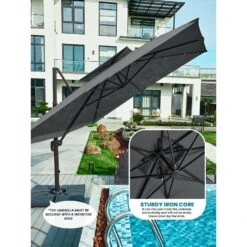 12 Ft. X 12 Ft. Square Two-Tier Top Rotation Outdoor Cantilever Patio Umbrella With Cover In Gray -More Furniture Store jearey cantilever umbrellas lk12fx gray 77 1000