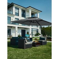 12 Ft. X 12 Ft. Square Two-Tier Top Rotation Outdoor Cantilever Patio Umbrella With Cover In Gray -More Furniture Store jearey cantilever umbrellas lk12fx gray d4 1000