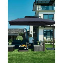 12 Ft. X 12 Ft. Square Two-Tier Top Rotation Outdoor Cantilever Patio Umbrella With Cover In Navy -More Furniture Store jearey cantilever umbrellas lk12fx navy 31 1000