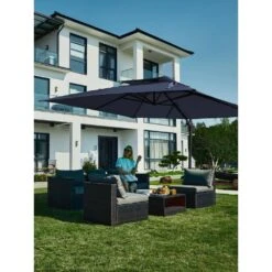 12 Ft. X 12 Ft. Square Two-Tier Top Rotation Outdoor Cantilever Patio Umbrella With Cover In Navy -More Furniture Store jearey cantilever umbrellas lk12fx navy d4 1000