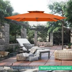 12 Ft. X 12 Ft. Square Two-Tier Top Rotation Outdoor Cantilever Patio Umbrella With Cover In Orange