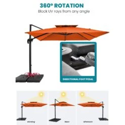 12 Ft. X 12 Ft. Square Two-Tier Top Rotation Outdoor Cantilever Patio Umbrella With Cover In Orange -More Furniture Store jearey cantilever umbrellas lk12fx orange 66 1000