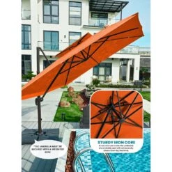 12 Ft. X 12 Ft. Square Two-Tier Top Rotation Outdoor Cantilever Patio Umbrella With Cover In Orange -More Furniture Store jearey cantilever umbrellas lk12fx orange 77 1000
