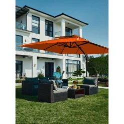 12 Ft. X 12 Ft. Square Two-Tier Top Rotation Outdoor Cantilever Patio Umbrella With Cover In Orange -More Furniture Store jearey cantilever umbrellas lk12fx orange d4 1000