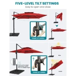 12 Ft. X 12 Ft. Square Two-Tier Top Rotation Outdoor Cantilever Patio Umbrella With Cover In Red -More Furniture Store jearey cantilever umbrellas lk12fx red 40 1000
