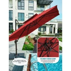12 Ft. X 12 Ft. Square Two-Tier Top Rotation Outdoor Cantilever Patio Umbrella With Cover In Red -More Furniture Store jearey cantilever umbrellas lk12fx red 77 1000