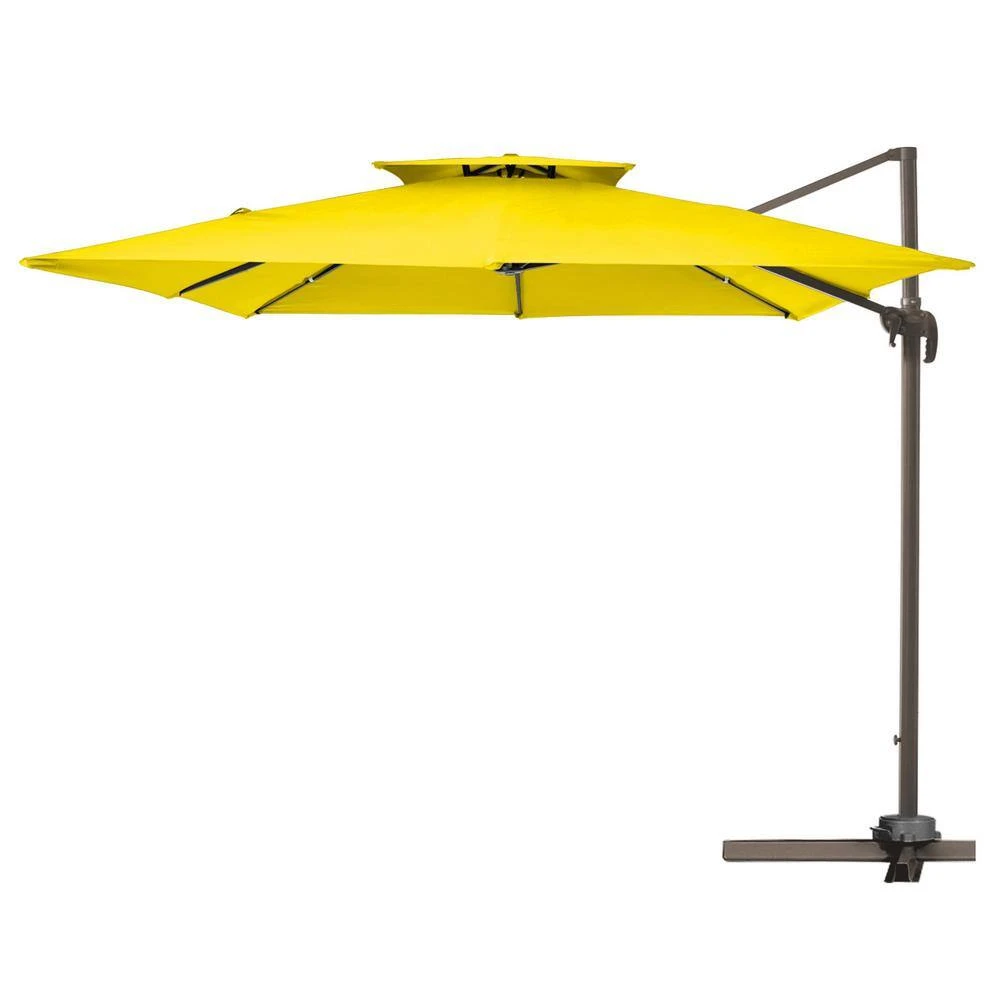 12 Ft. X 12 Ft. Square Two-Tier Top Rotation Outdoor Cantilever Patio Umbrella With Cover In Yellow 1 12 Ft. X 12 Ft. Square Two-Tier Top Rotation Outdoor Cantilever Patio Umbrella With Cover In Yellow