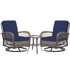 3-Piece Navy Wicker Patio Comfortable Conversation Set With Navy Cushions -More Furniture Store jearey chat sets xes 3 navy 31 1000