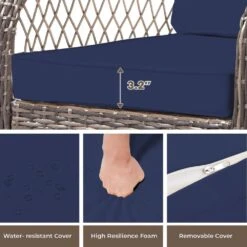 3-Piece Navy Wicker Patio Comfortable Conversation Set With Navy Cushions -More Furniture Store jearey chat sets xes 3 navy 44 1000