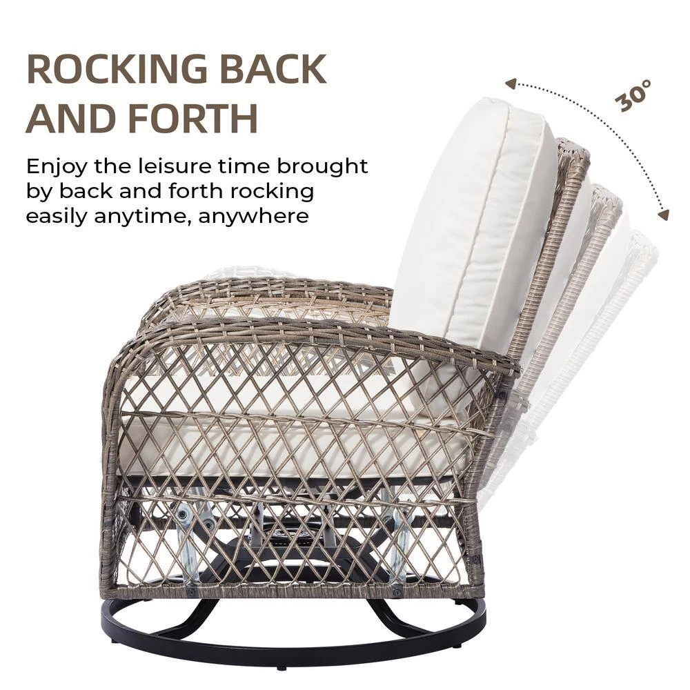 3-Piece White Wicker Patio Comfortable Conversation Set With White Cushions 5 3-Piece White Wicker Patio Comfortable Conversation Set With White Cushions - Image 5