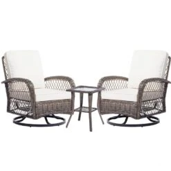 3-Piece White Wicker Patio Comfortable Conversation Set With White Cushions 13 3-Piece White Wicker Patio Comfortable Conversation Set With White Cushions -More Furniture Store jearey chat sets xes 3 white 31 1000