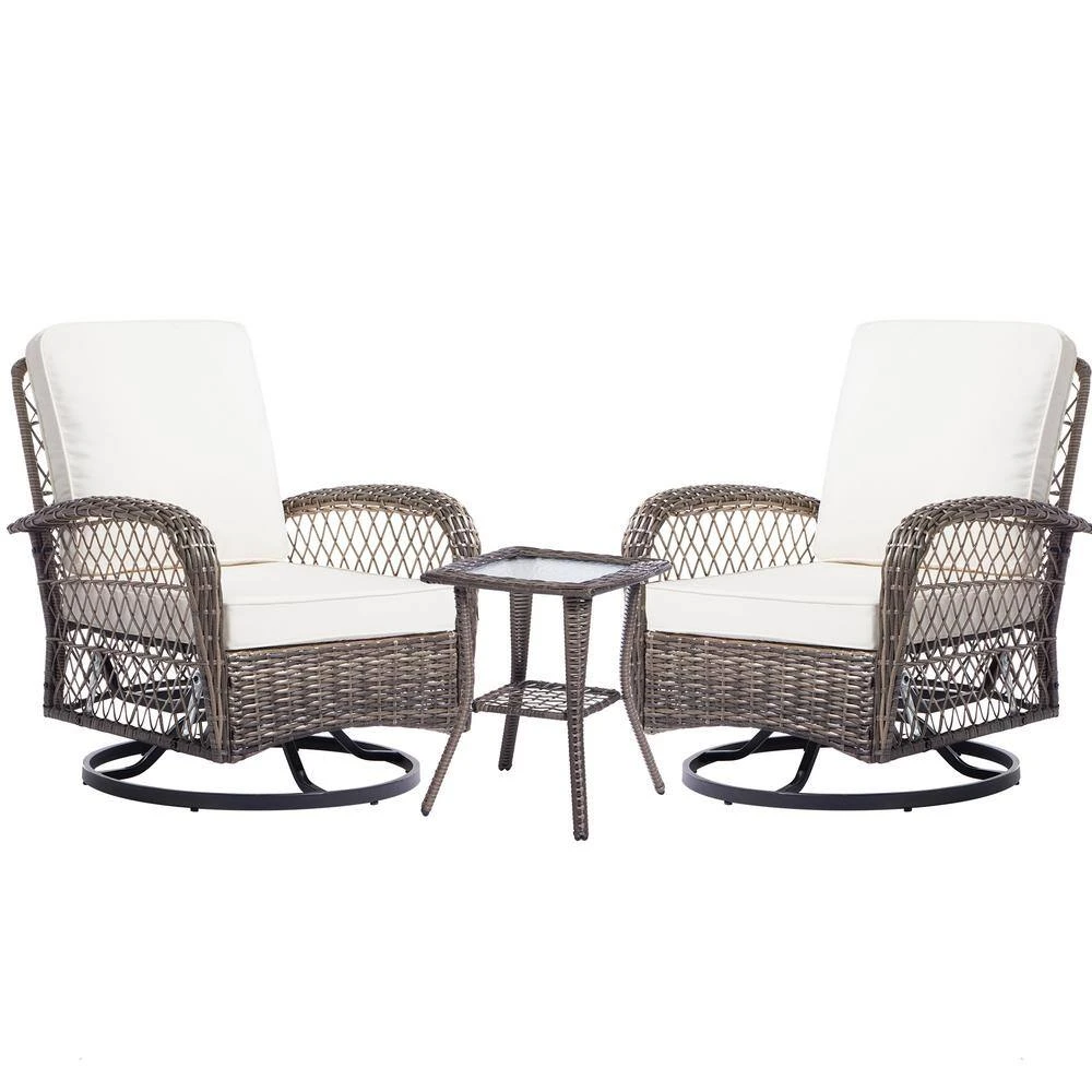 3-Piece White Wicker Patio Comfortable Conversation Set With White Cushions 7 3-Piece White Wicker Patio Comfortable Conversation Set With White Cushions - Image 7