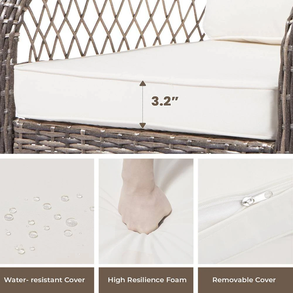 5-Piece White Patio Wicker Bistro Outdoor Conversation Set With Swivel Rocking Chairs, Side Table And 2 Ottomans 7 5-Piece White Patio Wicker Bistro Outdoor Conversation Set With Swivel Rocking Chairs, Side Table And 2 Ottomans - Image 7