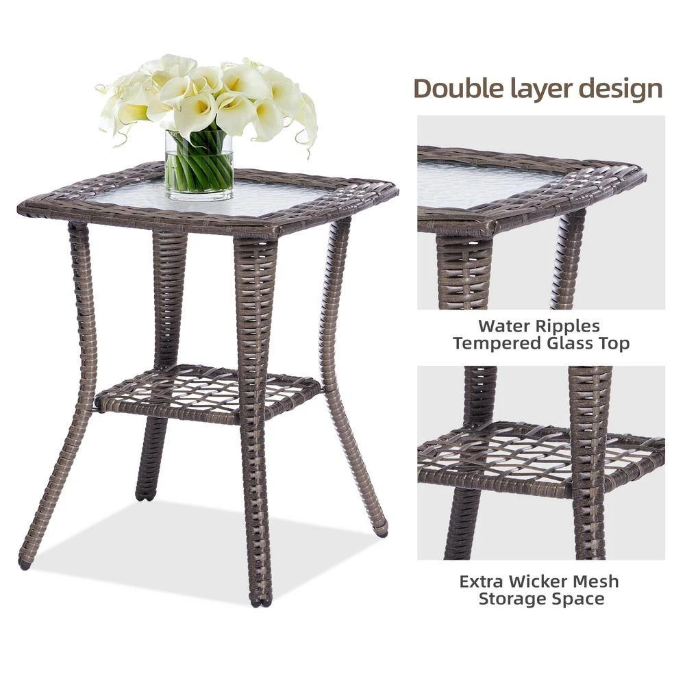 5-Piece White Patio Wicker Bistro Outdoor Conversation Set With Swivel Rocking Chairs, Side Table And 2 Ottomans 4 5-Piece White Patio Wicker Bistro Outdoor Conversation Set With Swivel Rocking Chairs, Side Table And 2 Ottomans - Image 4