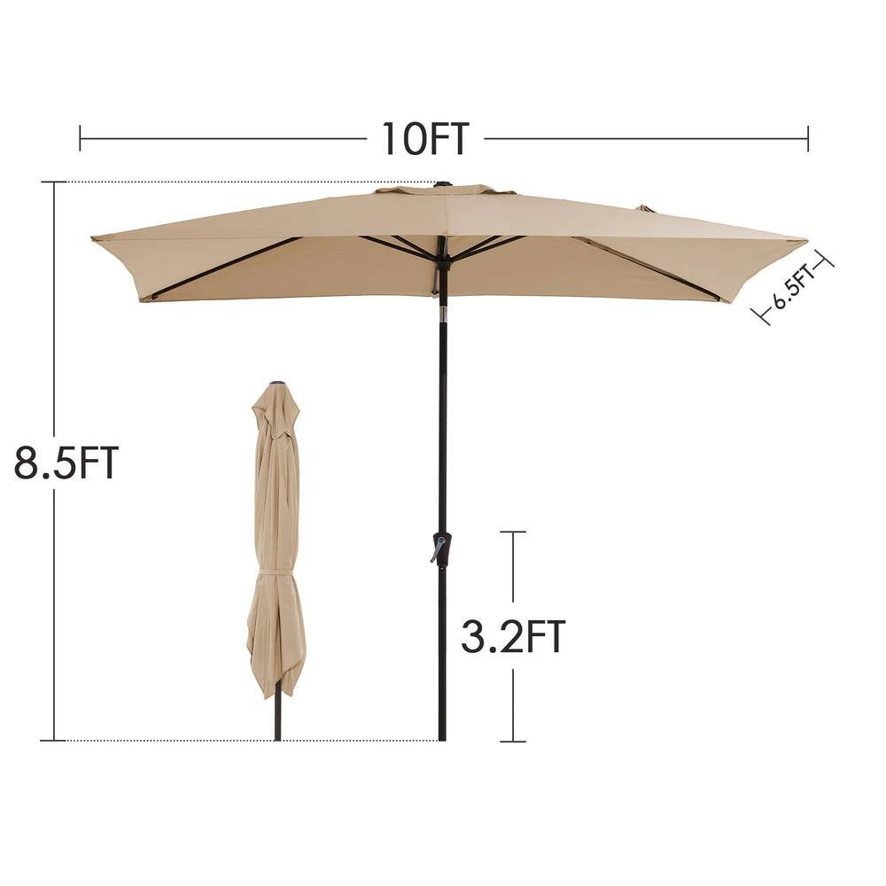 6.5 Ft. X 10 Ft. Steel Market Tilt Patio Umbrella In Beige 7 6.5 Ft. X 10 Ft. Steel Market Tilt Patio Umbrella In Beige - Image 7