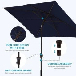6.5 Ft. X 10 Ft. Steel Market Tilt Patio Umbrella In Navy -More Furniture Store jearey market umbrellas 6 5jxs navy 4f 1000