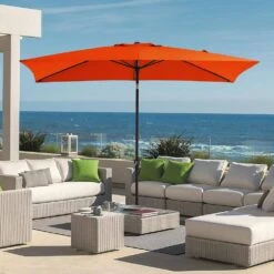 6.5 Ft. X 10 Ft. Steel Market Tilt Patio Umbrella In Orange