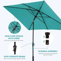 6.5 Ft. X 10 Ft. Steel Market Tilt Patio Umbrella In Peacock Blue -More Furniture Store jearey market umbrellas 6 5jxs pb 4f 1000