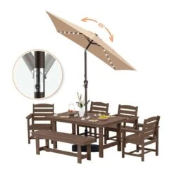 6.5 X 10 Ft. Market Solar LED Lighted Tilt Patio Umbrella Rectangular Outdoor Umbrella In Beige -More Furniture Store jearey market umbrellas 6 5x10zzs dz be 77 1000