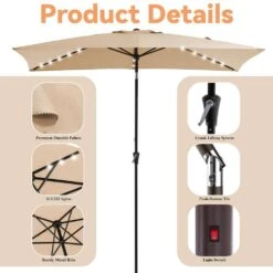 6.5 X 10 Ft. Market Solar LED Lighted Tilt Patio Umbrella Rectangular Outdoor Umbrella In Beige -More Furniture Store jearey market umbrellas 6 5x10zzs dz be c3 1000