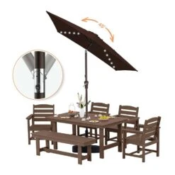 6.5 X 10 Ft. Market Solar LED Lighted Tilt Patio Umbrella Rectangular Outdoor Umbrella In Brown -More Furniture Store jearey market umbrellas 6 5x10zzs dz brn 77 1000