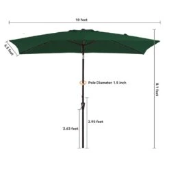 6.5 X 10 Ft. Market Solar LED Lighted Tilt Patio Umbrella Rectangular Outdoor Umbrella In Dark Green -More Furniture Store jearey market umbrellas 6 5x10zzs dz dgn 1f 1000