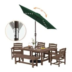 6.5 X 10 Ft. Market Solar LED Lighted Tilt Patio Umbrella Rectangular Outdoor Umbrella In Dark Green -More Furniture Store jearey market umbrellas 6 5x10zzs dz dgn 77 1000