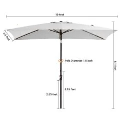 6.5 X 10 Ft. Market Solar LED Lighted Tilt Patio Umbrella Rectangular Outdoor Umbrella In Peacock Gray -More Furniture Store jearey market umbrellas 6 5x10zzs dz lgy 1f 1000