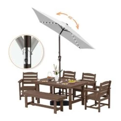 6.5 X 10 Ft. Market Solar LED Lighted Tilt Patio Umbrella Rectangular Outdoor Umbrella In Peacock Gray -More Furniture Store jearey market umbrellas 6 5x10zzs dz lgy 77 1000