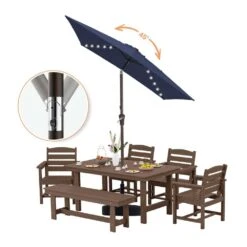 6.5 X 10 Ft. Market Solar LED Lighted Tilt Patio Umbrella Rectangular Outdoor Umbrella In Navy -More Furniture Store jearey market umbrellas 6 5x10zzs dz nv 77 1000
