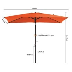 6.5 X 10 Ft. Market Solar LED Lighted Tilt Patio Umbrella Rectangular Outdoor Umbrella In Pumpkin -More Furniture Store jearey market umbrellas 6 5x10zzs dz or 1f 1000