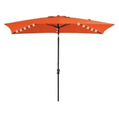 6.5 X 10 Ft. Market Solar LED Lighted Tilt Patio Umbrella Rectangular Outdoor Umbrella In Pumpkin