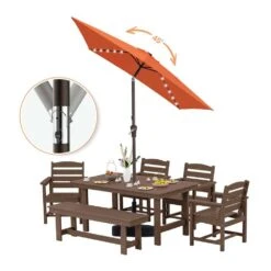 6.5 X 10 Ft. Market Solar LED Lighted Tilt Patio Umbrella Rectangular Outdoor Umbrella In Pumpkin -More Furniture Store jearey market umbrellas 6 5x10zzs dz or 77 1000