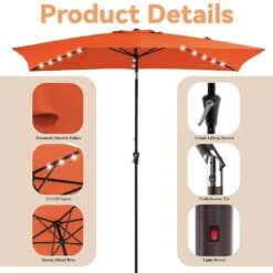 6.5 X 10 Ft. Market Solar LED Lighted Tilt Patio Umbrella Rectangular Outdoor Umbrella In Pumpkin -More Furniture Store jearey market umbrellas 6 5x10zzs dz or c3 1000