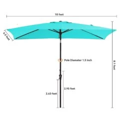 6.5 X 10 Ft. Market Solar LED Lighted Tilt Patio Umbrella Rectangular Outdoor Umbrella In Peacock Blue -More Furniture Store jearey market umbrellas 6 5x10zzs dz pb 1f 1000