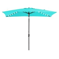 6.5 X 10 Ft. Market Solar LED Lighted Tilt Patio Umbrella Rectangular Outdoor Umbrella In Peacock Blue