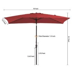 6.5 X 10 Ft. Market Solar LED Lighted Tilt Patio Umbrella Rectangular Outdoor Umbrella In Red -More Furniture Store jearey market umbrellas 6 5x10zzs dz rd 1f 1000
